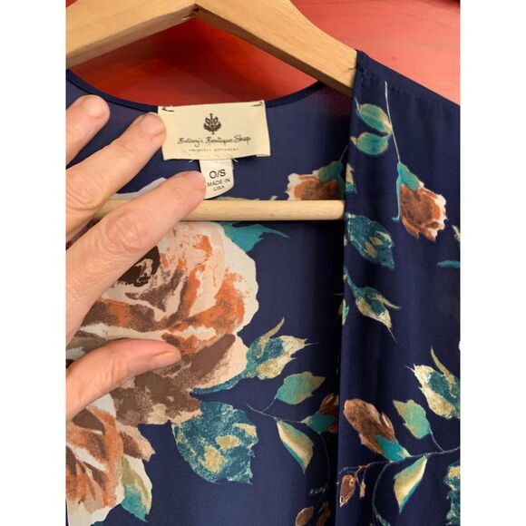 Betsey's Boutique One Size Long Floral Cardigan Cover up Blue Tunic Length EUC - Picture 2 of 3